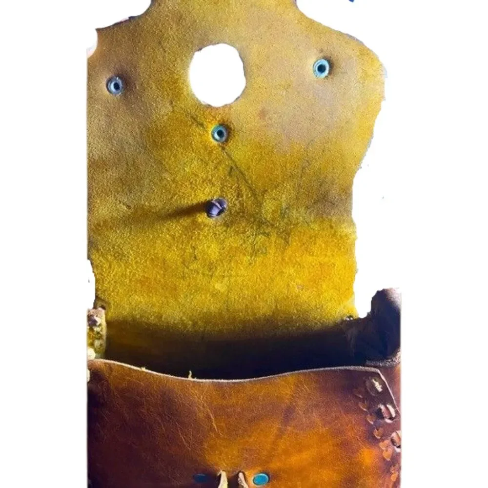 Hippie Boho 1970s Tooled Cowhide Leather Shoulder Bag Purse Wood Stick Clasp
